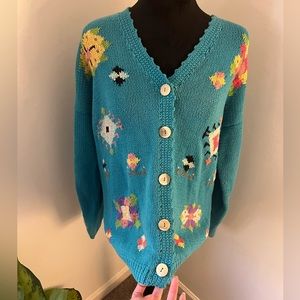 Vintage Harold’s Colorful Cardigan Sweater, Diamond Designs, Scalloped Edge, M/L